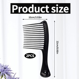 Long Tooth Comb 2Pcs Black Afro Hair Comb Plastic Large Detangling Wide Tooth Comb Reduce Hair Loss Durable Curl Comb for Long Curly Thick Wet Dry Hair Styles for Girls Women Barber Salon