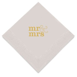Weddingstar 3-Ply Gold Foil Cocktail Napkins Grey - Mr & Mrs