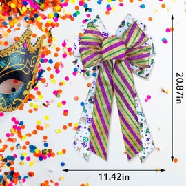 Large Mardi Gras Wreath Bows, Festival Feature Glitter Bows for Wreath Fat Tuesday Tree Bows Ornaments for Front Door New Orleans Carnival Party Decor -A