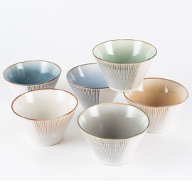 WHITEPEONY Ceramic Bowls For Kitchen, 26oz - Bowl Set of 6 - For Cereal, Salad, Pasta, Soup, Ramen, Serving etc - Dishwasher, Microwave, and Oven Safe - For Breakfast, Lunch and Dinner (Embossment)