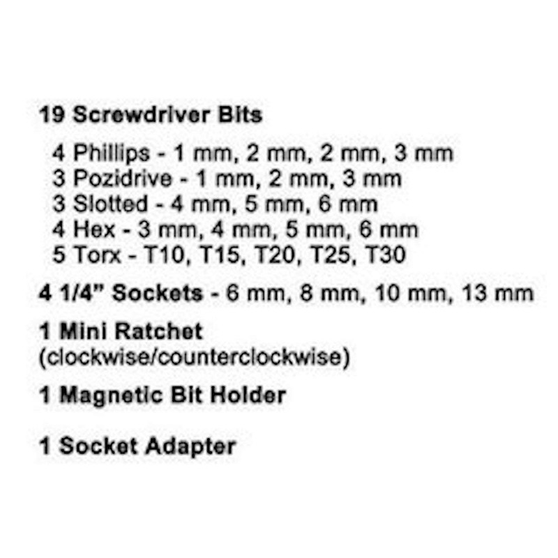 BOSCH 2607017392 Mini Ratchet Screwdriver Set, 27 Pieces, Extra Handle