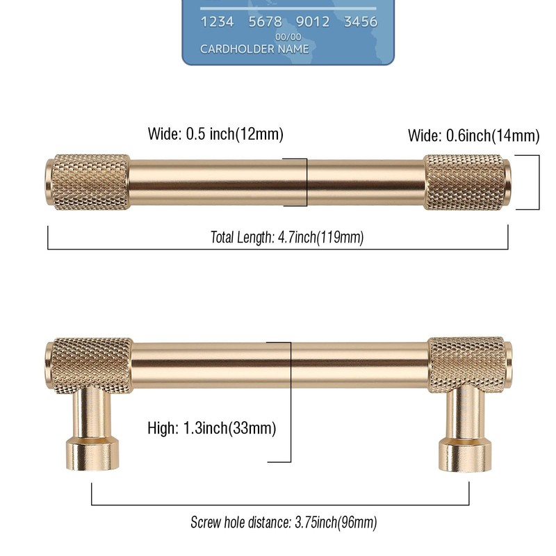 9BUILD 10 Pack Knurled Cabinet Pulls 3.75 Inch Brushed Gold