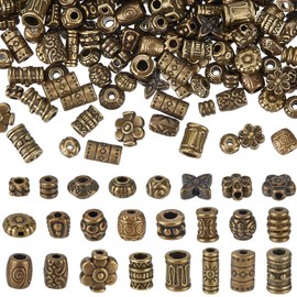 NBEADS 360 Pieces 24 Styles Tibetan Alloy Spacer Beads, Antique Bronze Beads, Loose Beads Made of European Metal for Bracelet, Necklace, Jewellery Marking, Hole: 1-3 mm