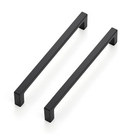 Ravinte 10 Pack 6-1/4 inch Hole Centers Matte Black Cabinet Pulls Kitchen Cabinet Handles Solid Drawer Pulls Kitchen Cupboard Hardware Flat Black Square Bar Drawer Handles