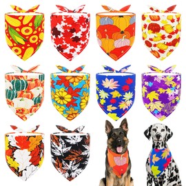 JpGdn 10PCS Large Dog Bandanas Fall Large XL XXL Big Dog Breed Pumpin Harvest Leaves Forest Autumn Pattern Kerchief Triangle Bibs Head Scarves for Boys and Girls Grooming Accessories Costume