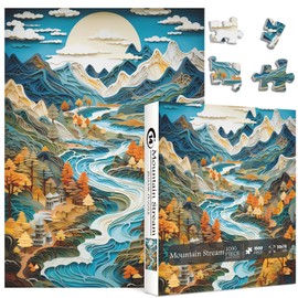 Landscape Puzzles for Adults 1000 Pieces, Nature Mountain River Jigsaw Puzzle, Impossible Paper Cut Art Puzzles Scenery