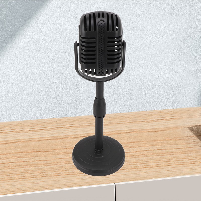 Antique Microphone Decor with Stand Black Realistic Lightweight Retro Microphone