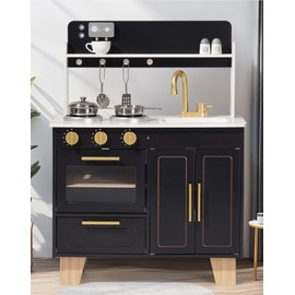 ROBOTIME Play Kitchen for Kids, Wooden Kids Play Kitchen Playset, Toddler Kitchen Pretend Play Set with Marble-Style Countertop, Modern Toy Kitchen for Girls and Boys Ages 3+