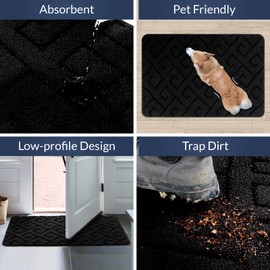 Walensee Indoor Doormat, Front Door Mat for Entrance (20"x32" Black) Machine Washable Entryway Rug, Non Slip Trapper Door Rugs Absorbent Dirt Low Profile Shoes Scraper Inside Floor Mats