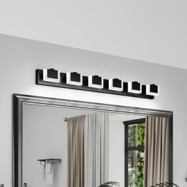 Ship in USA,LED Black Modern Vanity Light 6 Light Matte Black Bathroom Vanity Lights Acrylic Bathroom Vanity Lights FixturesLamp Power(W): 18