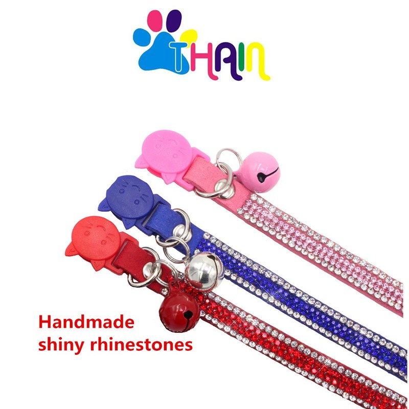 THAIN Basic Adjustable Cat Collar Bling Diamond Breakaway with Bell