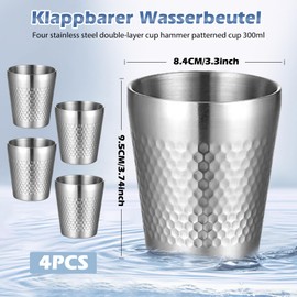 Stainless Steel Cups, Set of 4, 300 ml Stackable Metal Cups, Double-Walled Stainless Steel Cups, Shot Cups, Shatterproof Outdoor Drinking Cups, Party Cups for Birthdays, Picnics, Parties