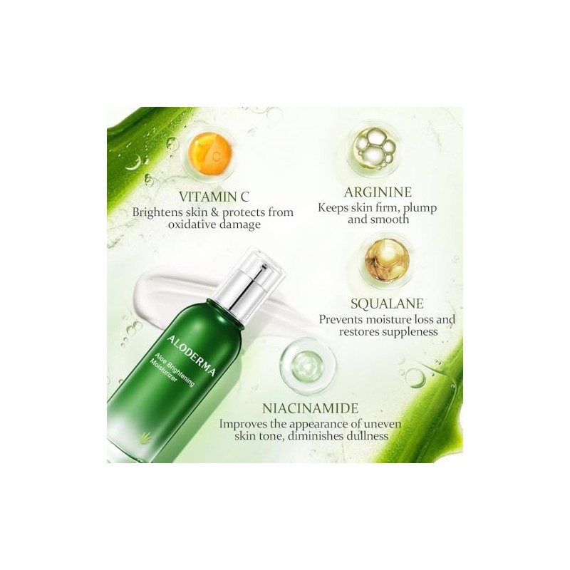 Aloderma- Hidratante facial iluminador con 75% de aloe vera orgánico:
