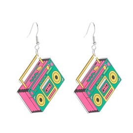 Colorful 70'S 80'S Cassette Tape Radio Games Console Shape Resin Dangle Earrings for Women Jewelry(A)