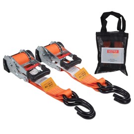 Mytee Products (2 Pack) Orange 2" x10' Auto Retract Ratchet Straps | Quick n Easy Retractable Ratchet Straps w/Zinc Coated S Hook Tiedowns for Motorcycles, ATVs, Bikes, Trailer Tie-Down
