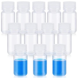 Snblzhef 12 Pcs Pill Bottle Sample-Bottles Wide Mouth Reagent Bottle Plastic with Screw Caps Sample Containers 2 Oz 60 Ml