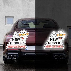 3 Pcs Funny Student Driver Sticker High Reflective for Car, Vesvory Cute Duck Vinyl Sticker Keep Distance New Driver Car Decal Bumper Sticker Safety Warning Sign (White)