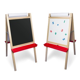 Flipside Products Double-Sided Magnetic Dry Erase/Black Chalkboard Paper Roll Standing Easel, Whiteboard Easel, Drawing, Classroom, Home