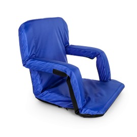 Camco 53095 Reclining Stadium Seat for Bleachers with Carry Straps-Water Resistant, Comfortable Cushioned Design with Arm Rests/Zippered Storage-Blue