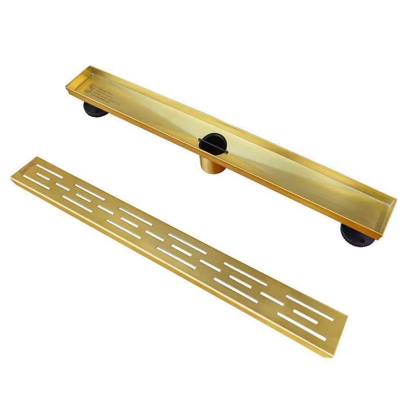 Neodrain 24-in Brushed Brass Rectangular Linear Shower Drain with Brick