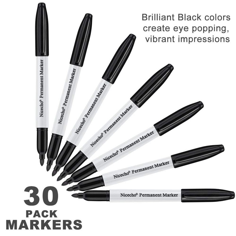 Nicecho Permanent Markers, Black Permanent Marker Pens, 30 Count Fine