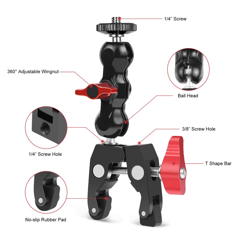 Camera Super Clamp Ball Head Crab Claw Clip Universal Monitor
