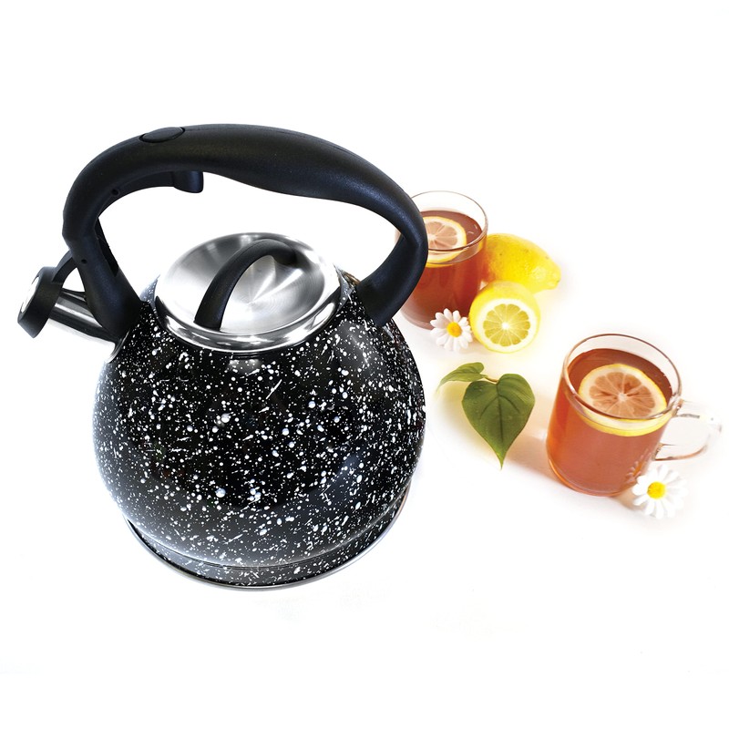 Norpro Stainless Steel Whistling Tea Kettle, Black 9.5" x 9"
