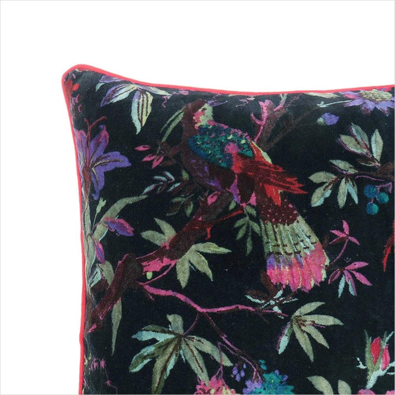 EYES OF INDIA - 24" Black Velvet Bird Throw Sofa