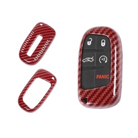 JeCar Red Carbon Fiber Key Fob Cover Fit for 2015+ Dodge Challenger / 2011+ Charger / 2014+ Durango / 2011+ Chrysler 300 Key Fob Shell Protector Remote Control Smart Key Case