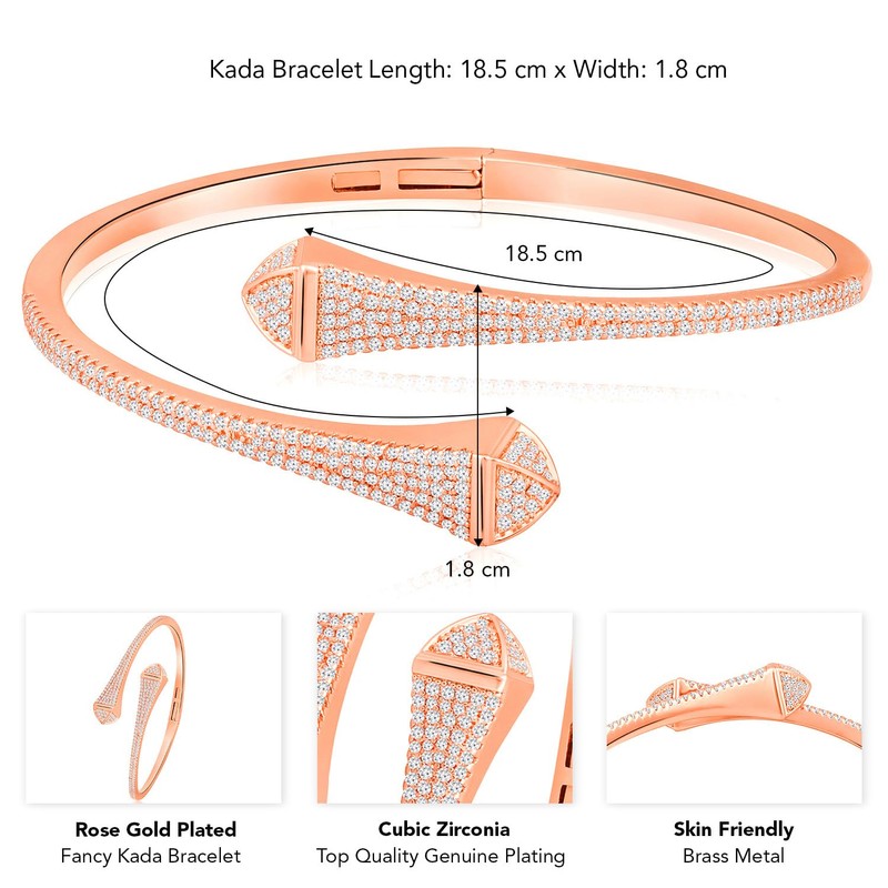 Aheli Rose Gold Plated Cubic Zirconia Studded Fancy Kada Bracelet