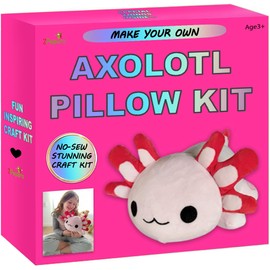 Make Your Own Axolotl Plush Pillow Kit Arts and Crafts for Kids (No Sew), DIY Axolotl Stuffed Toys for Girls & Boys Ages 3 4 5 6 7 8 9 10 + Years Old, Animal Activity, Squishy Plushy, Girls Presents