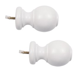 Antrader Finials For Curtain Rods, 2 Pcs Wood Curtain Rod Finials Drapery Rod Finials of Ball Shape, White