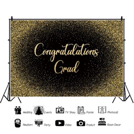 OERJU Graduation Backdrop Black and Gold Glitter Congrats Grad Backdrop Banner Class of 2023 Photo Backdrop School College Congratulations Graduation Party Decoration Photography Background 20x10ft