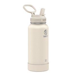 Takeya Actives 32 oz Vacuum Insulated Stainless Steel Water Bottle with Straw Lid, Premium Quality, Oat Milk