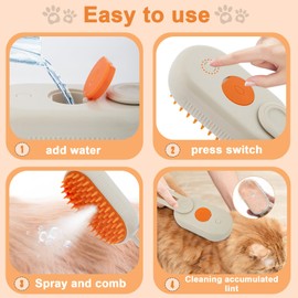 2025 Cat Steam Brush,4 In 1 Cat and Dog Anti-Static Steam Comb for Massaging,Cleaning,Shedding Grooming In all,Rechargeable Pet Grooming Brush With Spray(khaki)