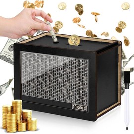 Wooden Money Box for Cash 10000, Plus Size 10000 Savings Challenge Box, Reusable Kakeibo Money Saving Box with 10k Saving Goal, Cash Vault Wooden Savings Box for Adults Kids Boy Girls - Size: 8000 Dollars