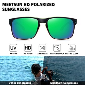 MEETSUN Polarized Sunglasses for Men Women Sports Driving Fishing Glasses UV400 Protection Black Green Orange Frame-Green Mirror Lens