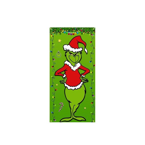 luoshuangfei New Christmas Door Curtain, Grinch Banner Backdrop, Foyer Decorations,