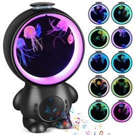 Jellyfish Lamp Mood Lamp,Astronaut Night Light Kids with 10 Lighting Modes and 14 Soothing Sounds,Bubble Jellyfish Lamp Water Flow Speed is Adjustable,Birthday Gifts for Kids Girls Boy Baby