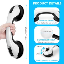 ACWOO Grab Handles for Seniors, 2 Piece Shower Handle, Suction Cup, Shower Handle with Bathtub Handle, Support Handle, Shower No Drilling, Bath, Bath, Shower, Safety Handles for Seniors and Children