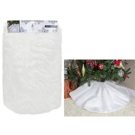 White Christmas Long Pile Plush Tree Skirt - (100cm) 1 Piece - Soft Luxurious Fabric, Perfect for Holiday Decor