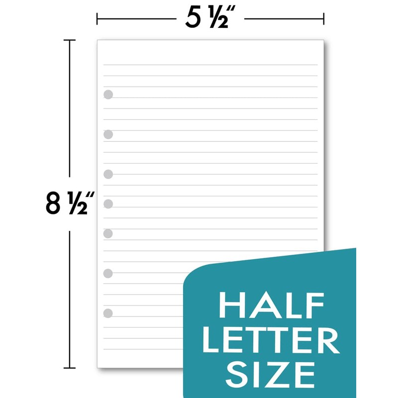 7-Hole Lined Filler Paper Pack of 500 Sheets for Mini