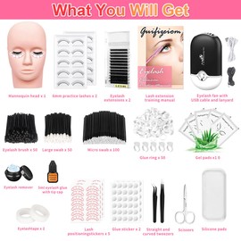 Guifizeiom Lash Extension Kit Eyelash Extension Kits for Beginners with Everything Lash Mannequin Head, Individual Lashes, Glue, Eyelash Remover, Training Manual Black
