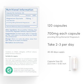 vP Vitality Pro vP Vitality Pro Magnesium Glycinate Supplement, 120 Capsules – 700 mg per Capsule (98 mg Elemental Magnesium) High Absorption, Unbuffered, Fully Reacted for Relaxation, Sleep & Muscle Function