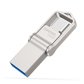 TOPESEL Dual 2-in-1 USB C Flash Drive 128GB USB 3.0/3.2 Gen1 with 100 MB/s Reading Speed, Metal Casing Thumb Drive Clé USB Memory Stick mit USB-A & USB-C for PC and OTG-Enabled Type-C Devices