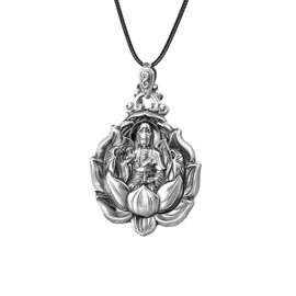 Salwosai Metal Quan Yin Goddess of Compassion Mercy Silver Pendant Necklace Kuan Yin Guan Yin Alloy No Gemstone Chinese Feng Shui Amulet Kwan Yin Avalokitesvara for Healthy Wealth, metal, not known