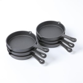 HAWOK Cast Iron Mini Skillet, Round Pan, Mini Server, DIA 5.3inch, 6 Pcs, Black