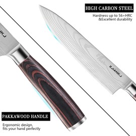 ZJIANKJ 4-Piece Kitchen Knife Set, Professional Ultra Sharp Chef Knife Set, High Carbon Stainless Steel Kitchen Knife with Ergonomic Pakkawood Handle for Cooking, Home and Kitchen