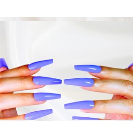 StreetKitty Press On Nails, Classic Gloss Collection, Glossy Long Coffin Nail Shapes, 24pc Fake Nails Kit, Green Press on Nails, Nail Arts (Glossy Lavender Purple, Long Coffin)