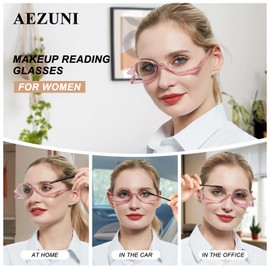 AEZUNI Makeup Reading Glasses for Women Magnifying Flip Down Cosmetic Readers 1.0 1.5 2.0 2.5 3.0 3.5 4.0 5.0 6.0 (Pink,400)